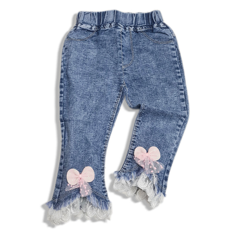[001391] - Celana Panjang Jeans Model Cutbray Anak Perempuan - Motif Dew Lace