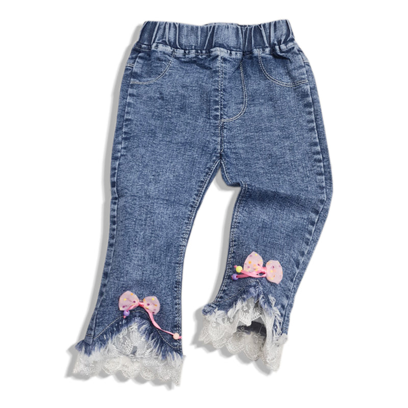 [001393] - Celana Panjang Jeans Model Cutbray Anak Perempuan - Motif Small Ribbon