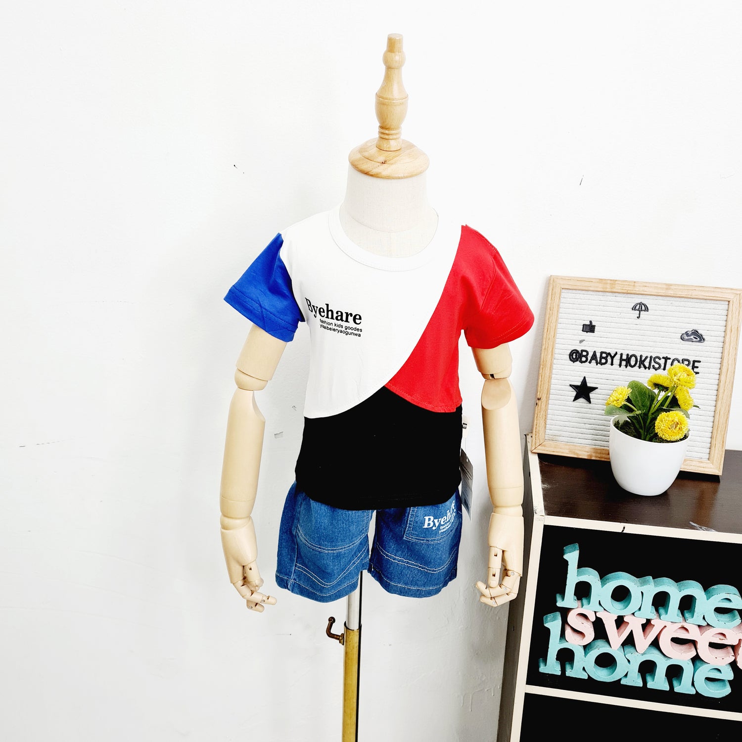 [001398] - Setelan Kaos Celana Pendek Denim Jeans Anak Cowok - Motif Casual Byehare