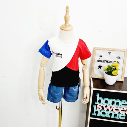 [001398] - Setelan Kaos Celana Pendek Denim Jeans Anak Cowok - Motif Casual Byehare