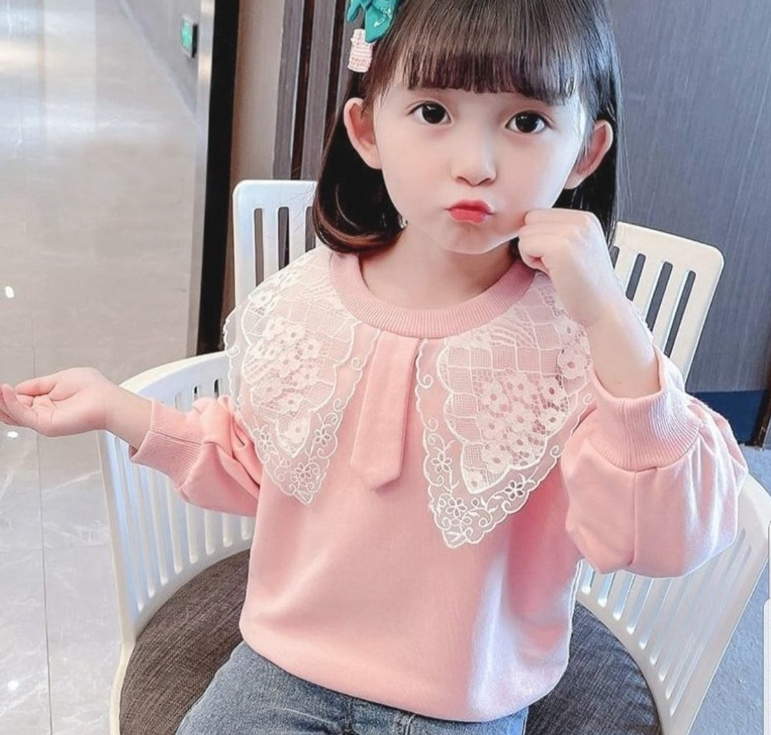 [001401] - Setelan Blouse Lengan Panjang Celana Panjang Jeans Anak Perempuan - Motif Neat Flower