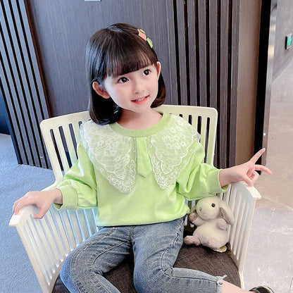 [001401] - Setelan Blouse Lengan Panjang Celana Panjang Jeans Anak Perempuan - Motif Neat Flower