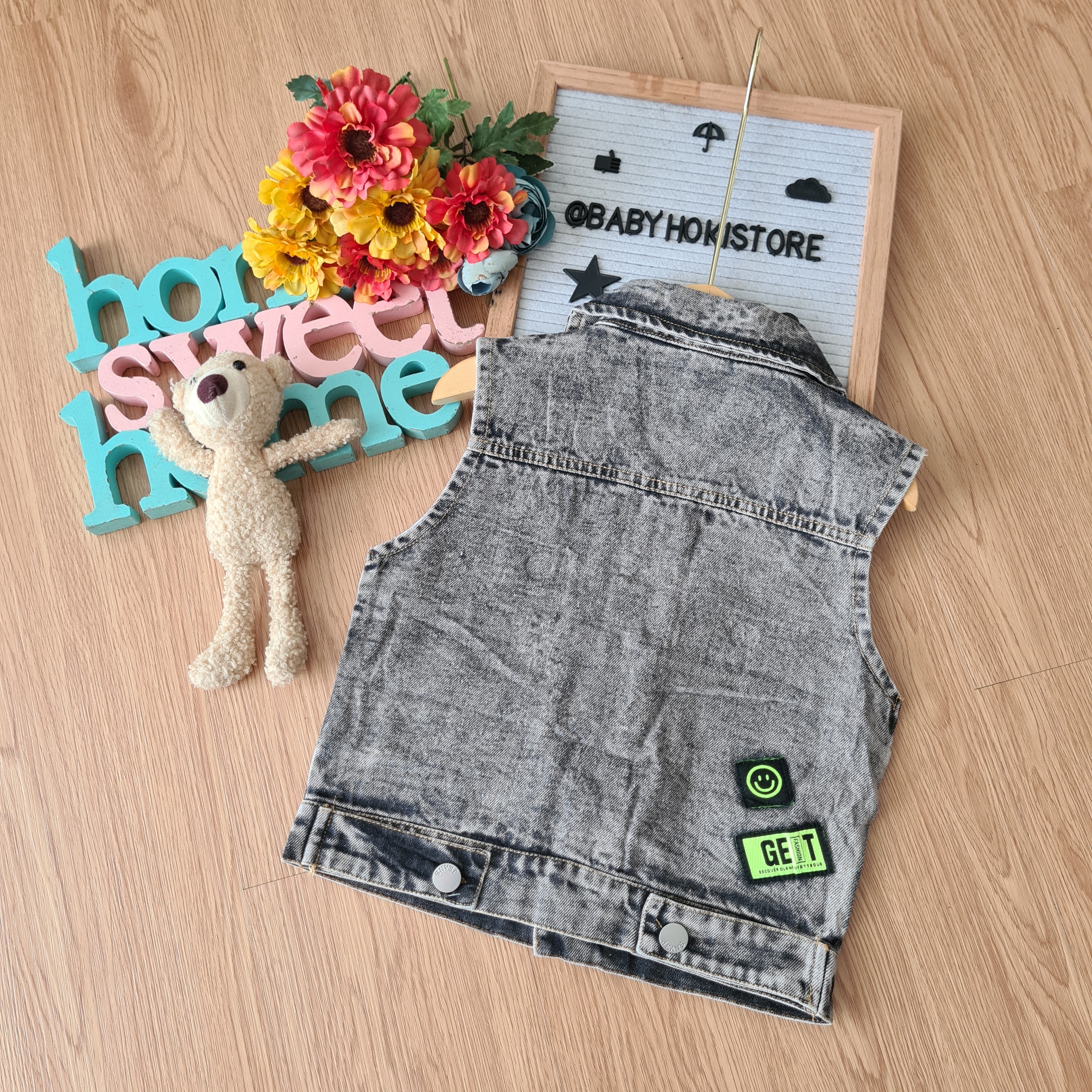 [001415] - Atasan Jaket Rompi Jeans Kutung Anak Laki-Laki - Motif Write Back