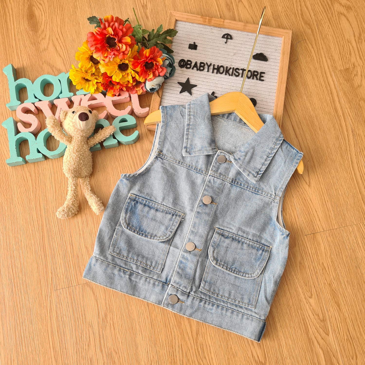 [001416] - Atasan Jaket Rompi Jeans Kutung Anak Laki-Laki - Motif Get Back