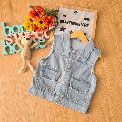 [001416] - Atasan Jaket Rompi Jeans Kutung Anak Laki-Laki - Motif Get Back