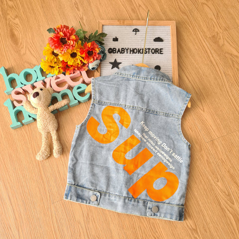 [001417] - Atasan Jaket Rompi Jeans Kutung Anak Laki-Laki - Motif Alphabet Moving