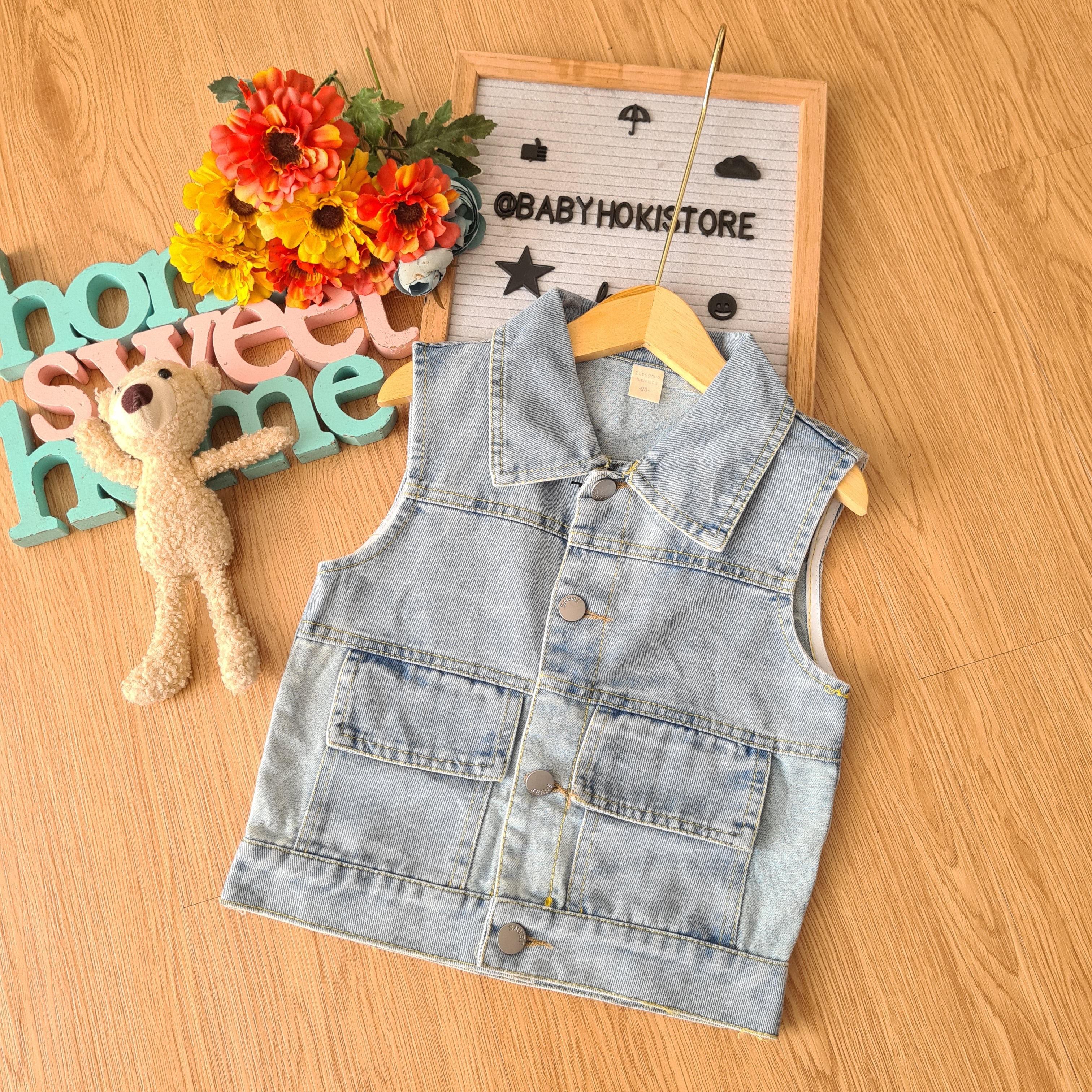 [001417] - Atasan Jaket Rompi Jeans Kutung Anak Laki-Laki - Motif Alphabet Moving