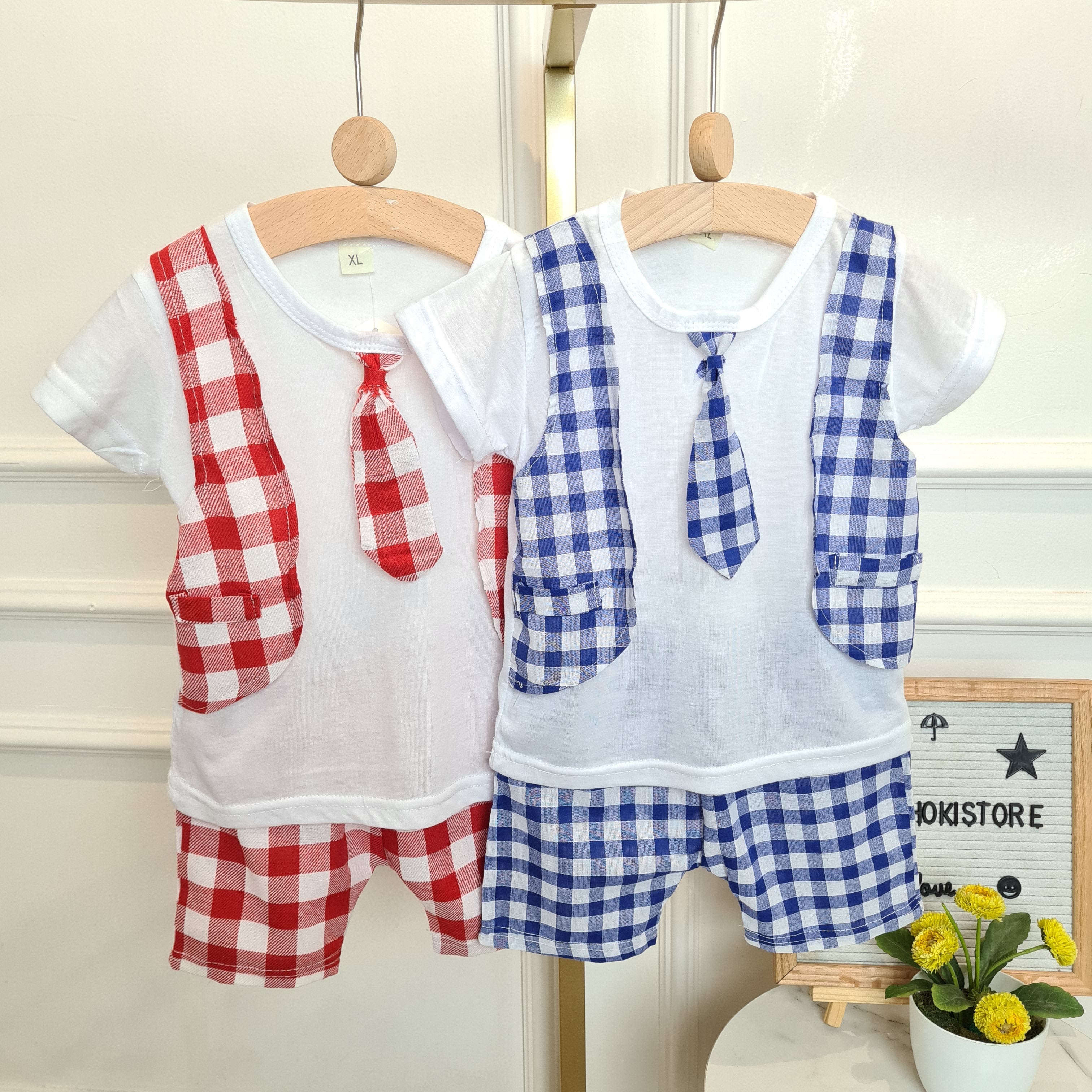 [001444] - Setelan Kaos Rompi Formal Kotak-Kotak Anak Laki-Laki - Motif Big Box