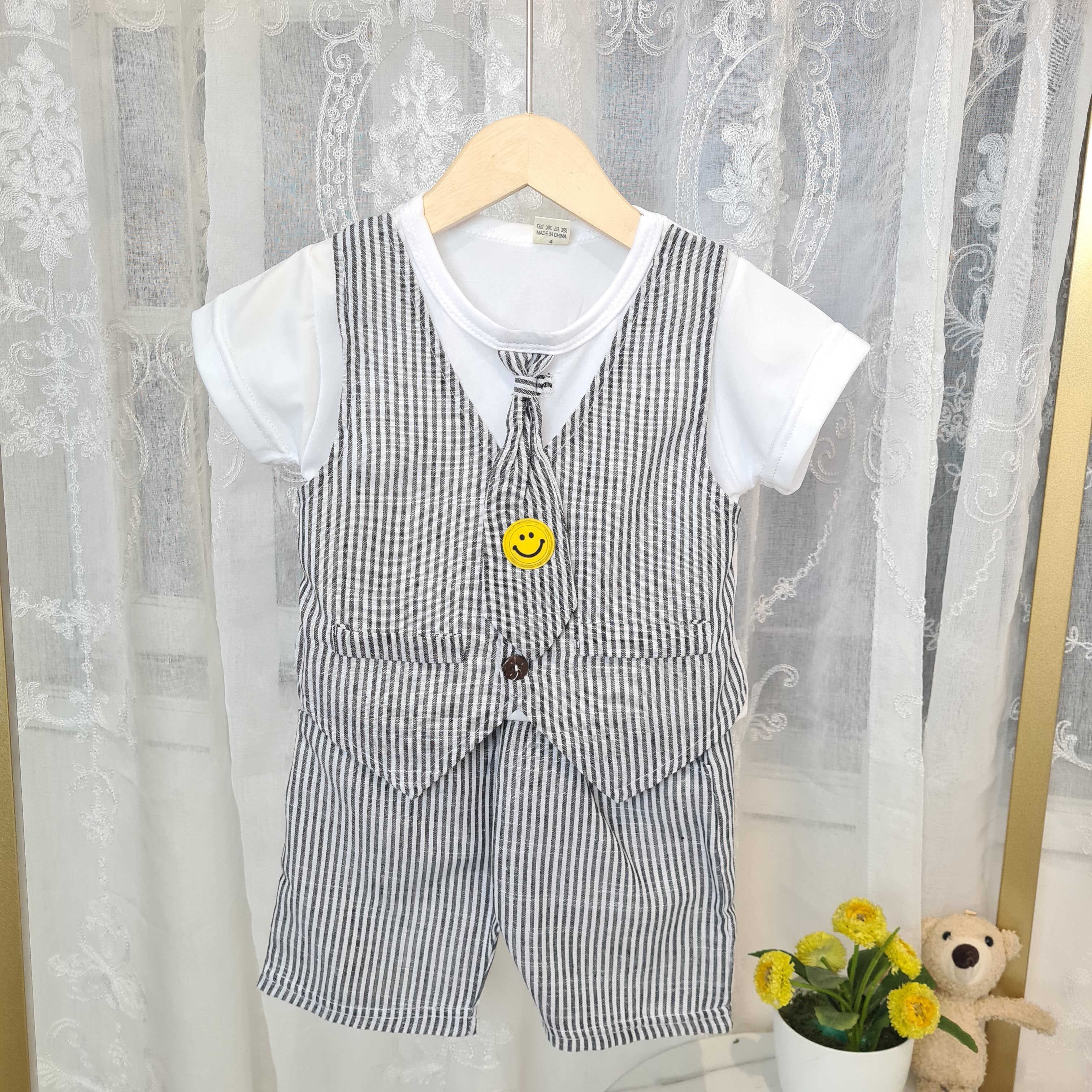 [001446] - Setelan Kaos Rompi Formal Anak Laki-Laki - Motif Smile Tie