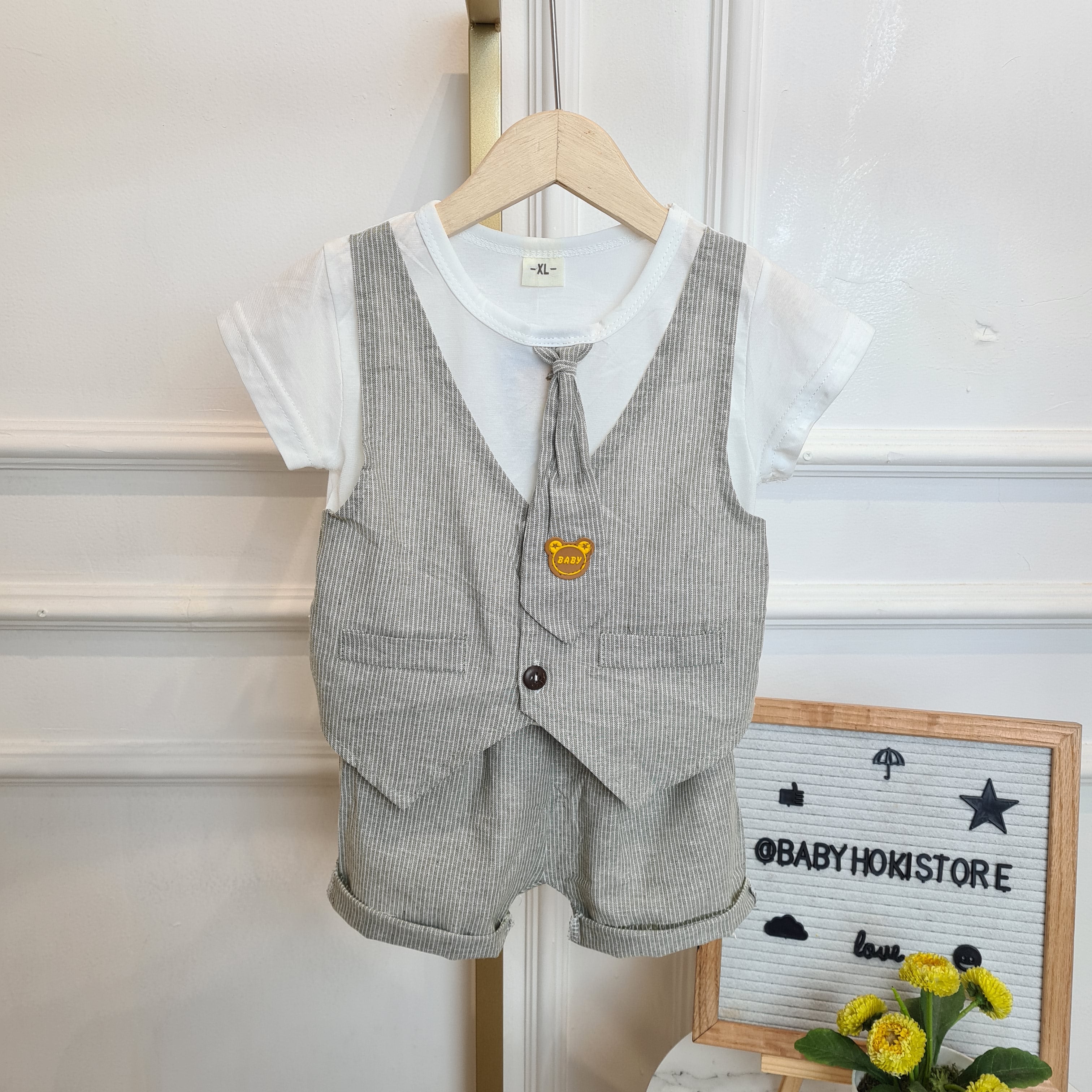 [001447] - Setelan Kaos Rompi Formal Anak Laki-Laki - Motif Picture Tie