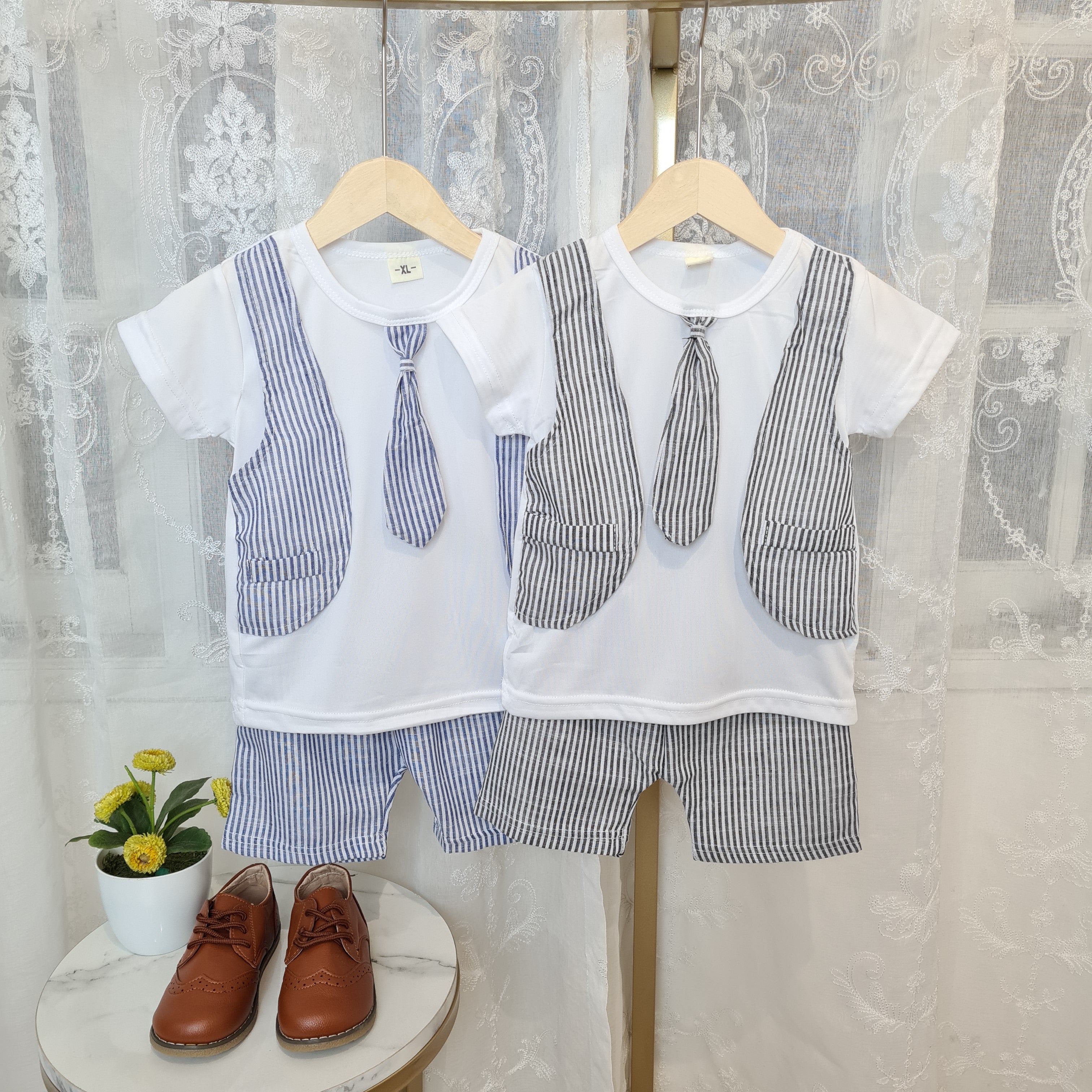 [001448] - Setelan Kaos Rompi Formal Anak Laki-Laki - Motif Thin line