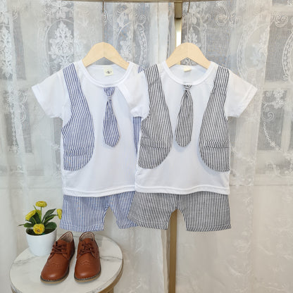 [001448] - Setelan Kaos Rompi Formal Anak Laki-Laki - Motif Thin line
