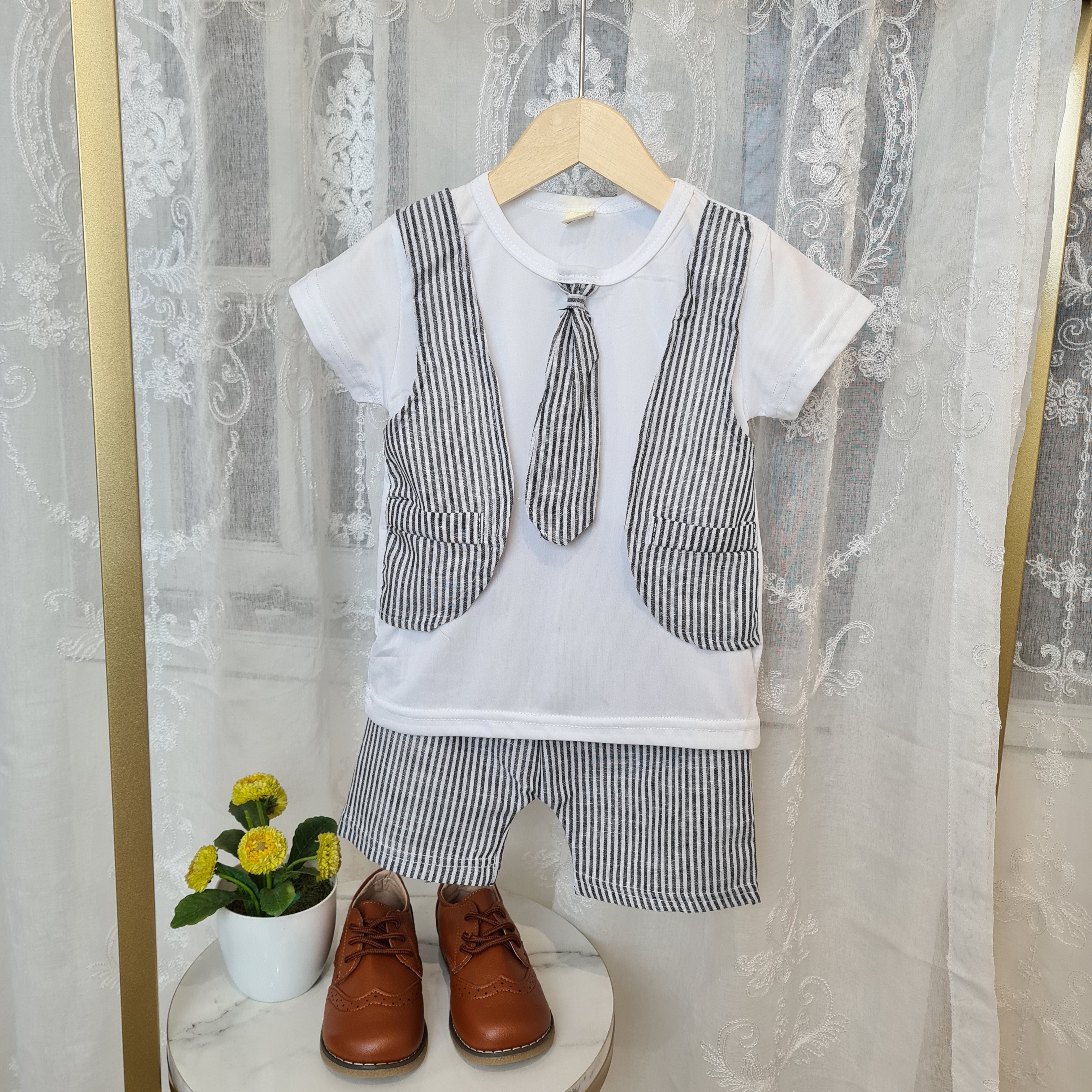 [001448] - Setelan Kaos Rompi Formal Anak Laki-Laki - Motif Thin line