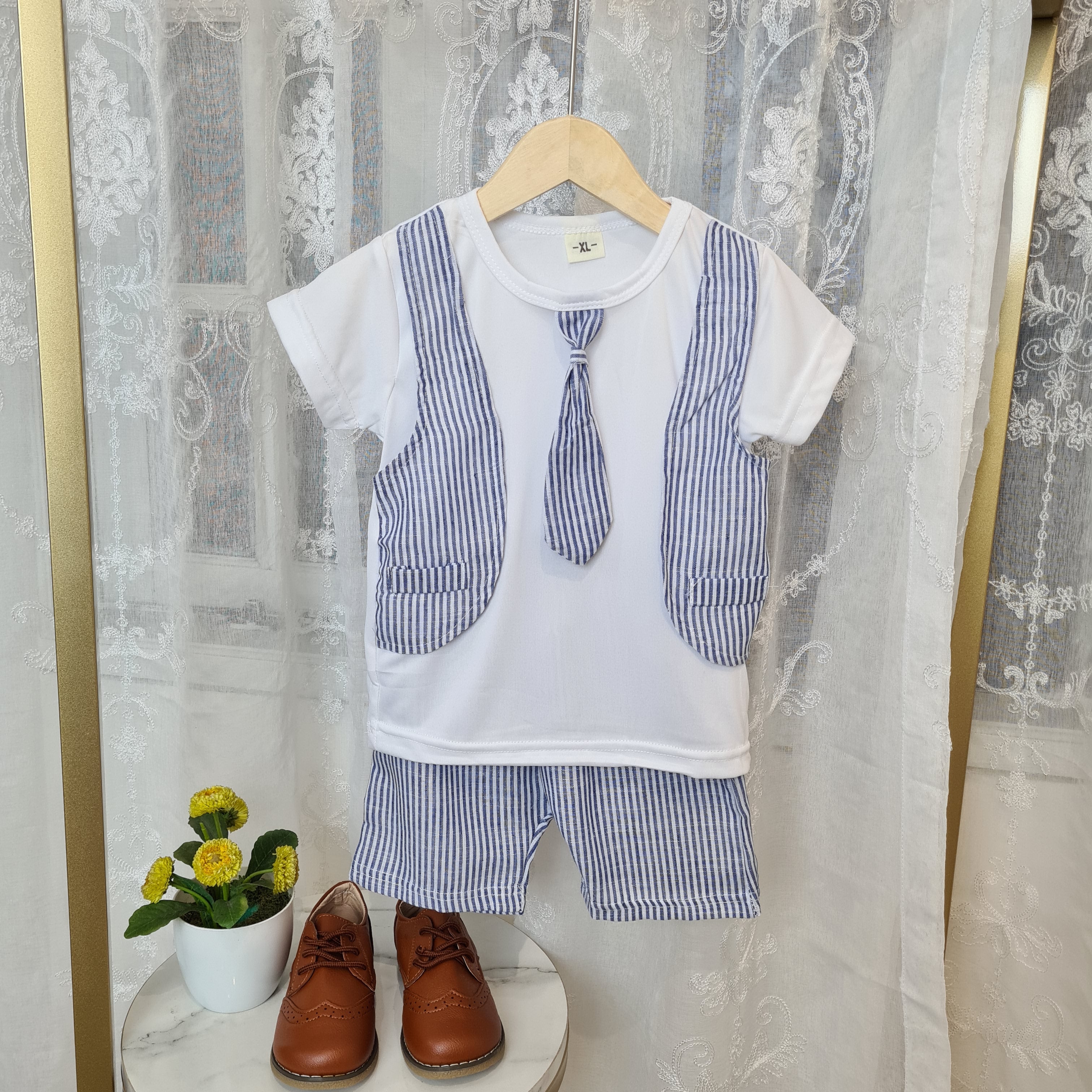 [001448] - Setelan Kaos Rompi Formal Anak Laki-Laki - Motif Thin line