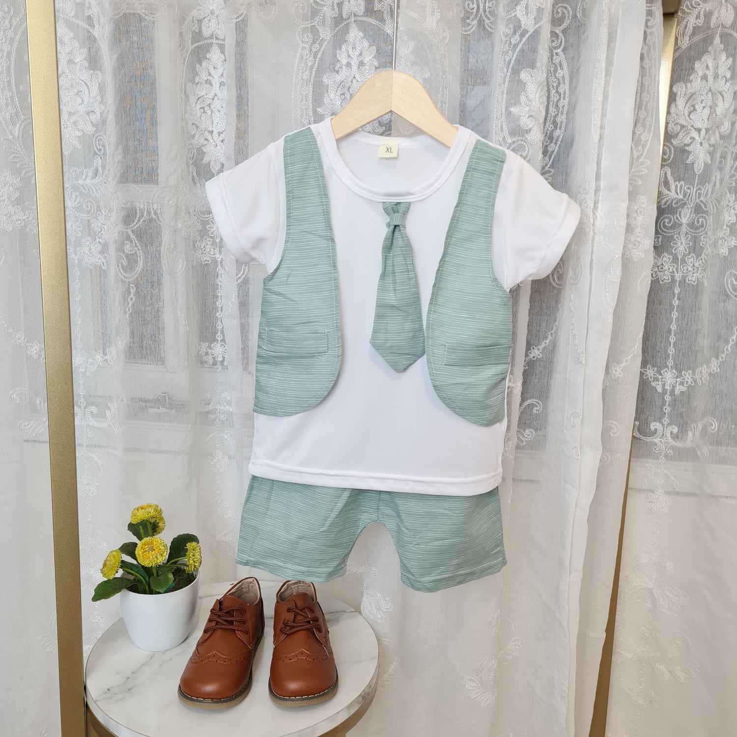[001448] - Setelan Kaos Rompi Formal Anak Laki-Laki - Motif Thin line