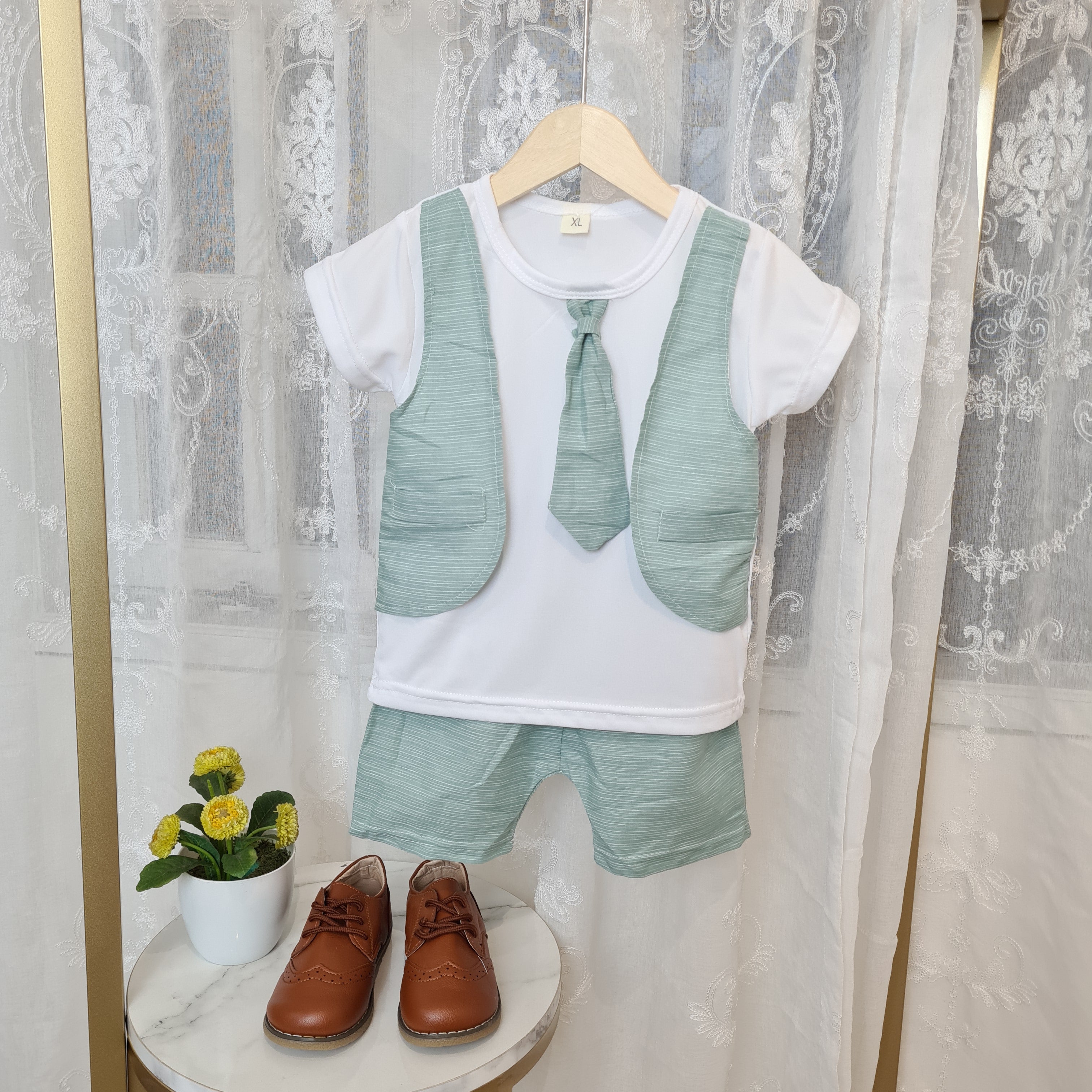 [001448] - Setelan Kaos Rompi Formal Anak Laki-Laki - Motif Thin line