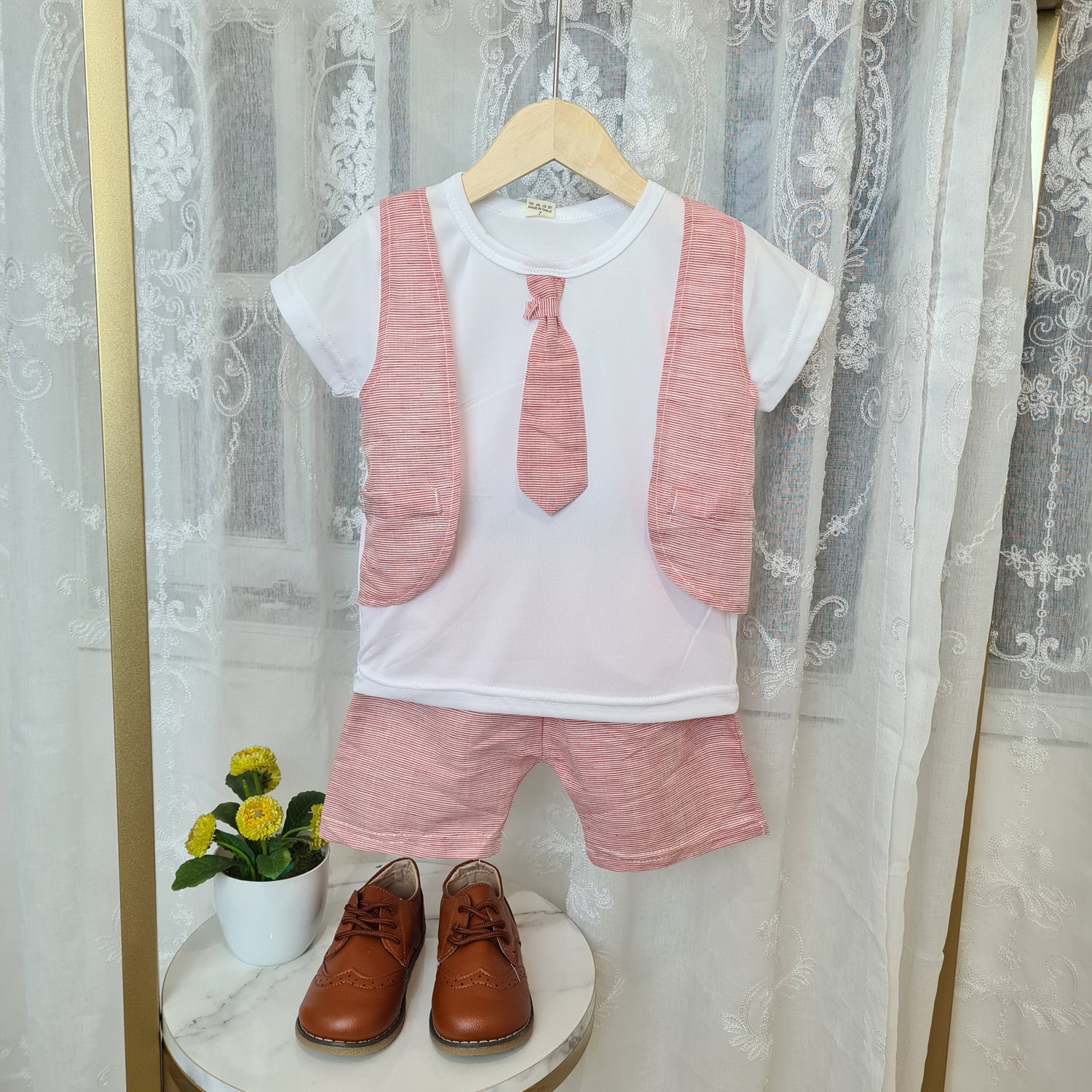 [001448] - Setelan Kaos Rompi Formal Anak Laki-Laki - Motif Thin line