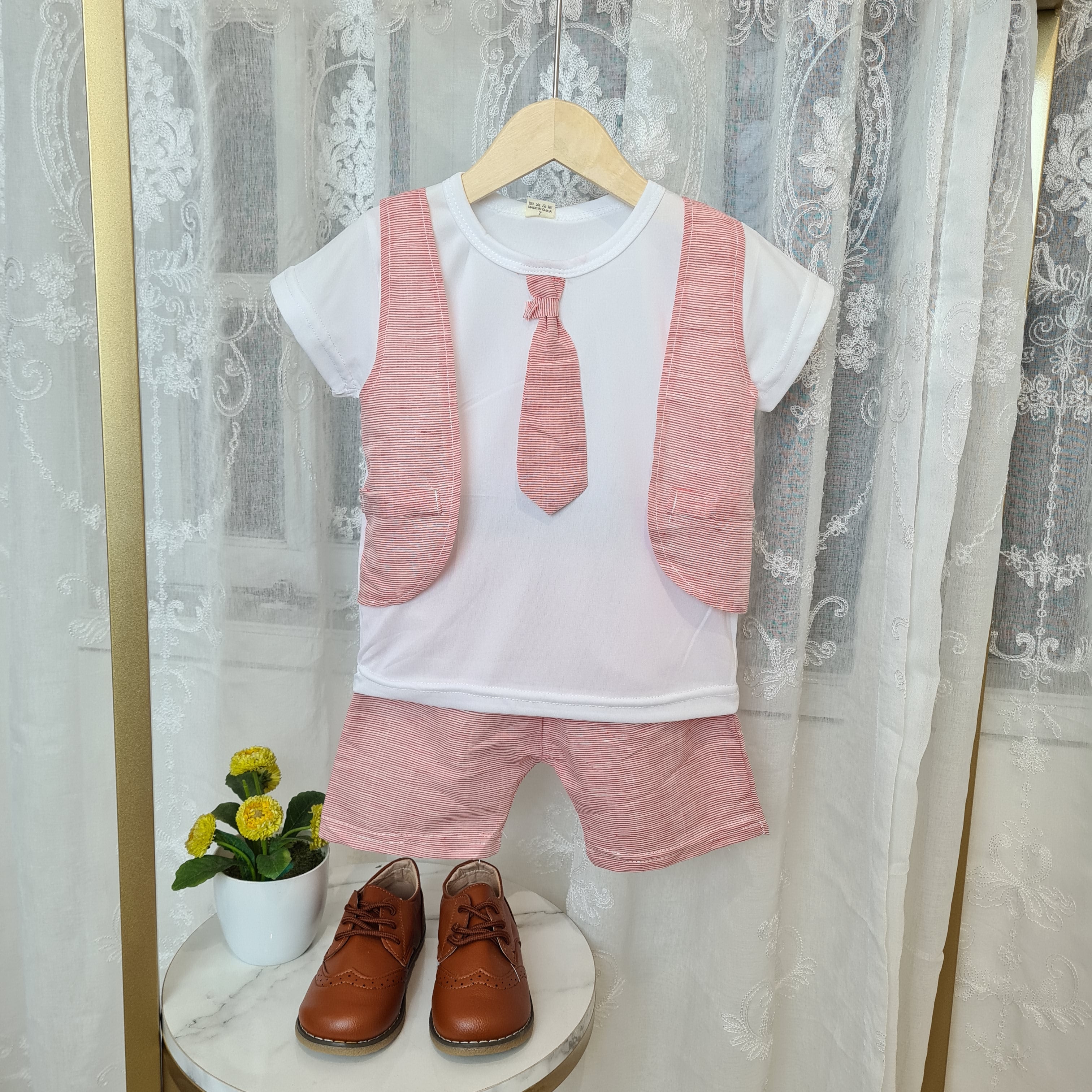 [001448] - Setelan Kaos Rompi Formal Anak Laki-Laki - Motif Thin line