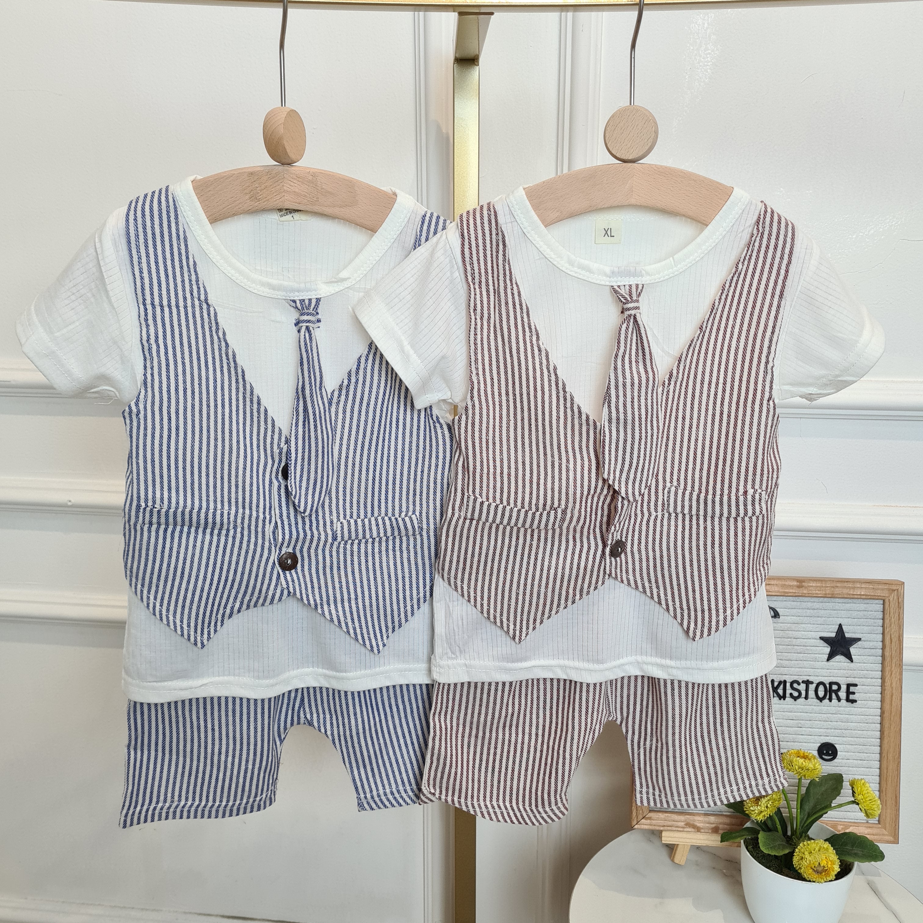 [001456] - Setelan Kaos Rompi Formal Anak Laki-Laki - Motif Stripe Line