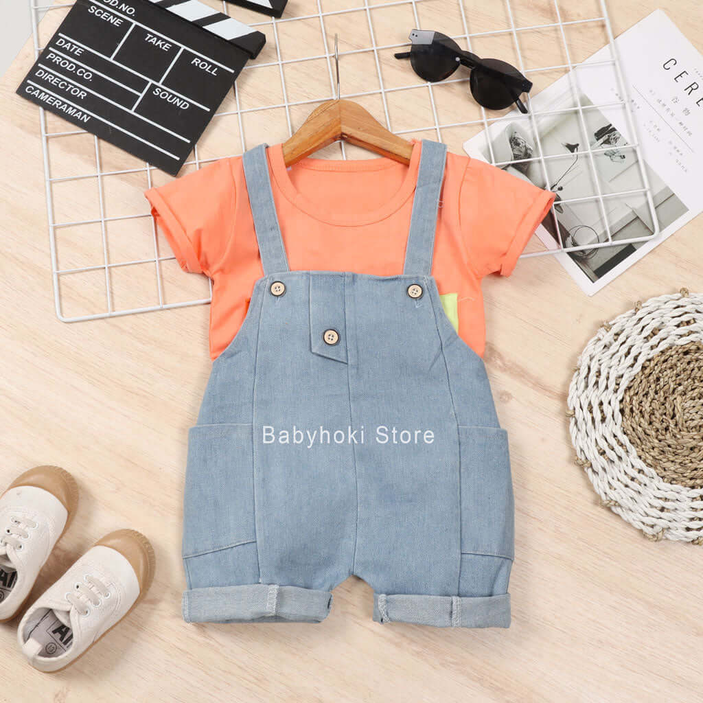 [001296] - Setelan Kaos Overall Anak - Motif Banana Time