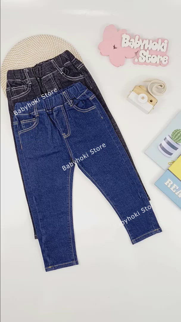 [119186-BLACK] - Celana Panjang Jeans Anak Kekinian - Motif Calm Color