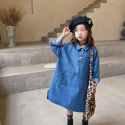 [507385] - Dress Fashion Anak Perempuan Import - Motif Denim