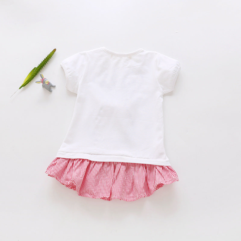 [363241-WHITE PINK] - Dress Fashion Trend Anak Perempuan - Motif Rabbit 3D Ribbon
