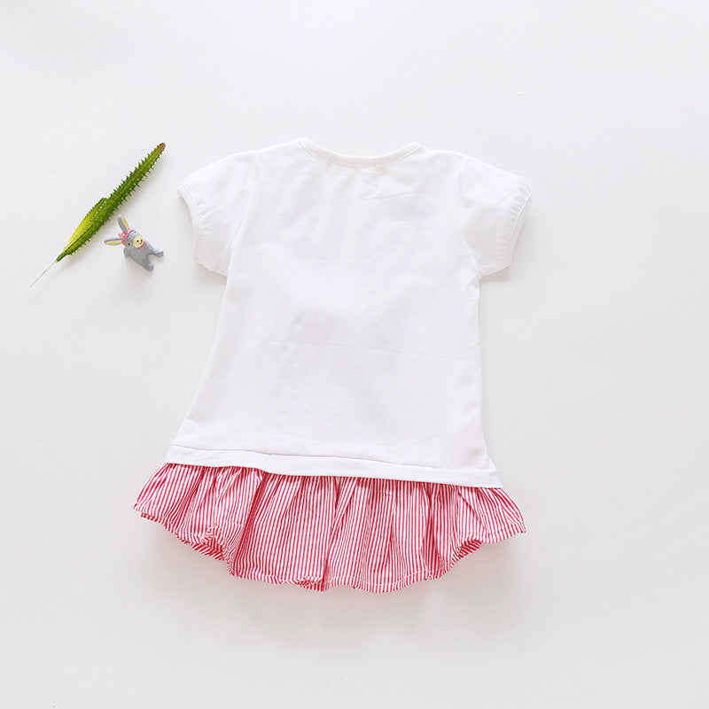 [363241-WHITE BLUE] - Dress Import Fashion Trend Anak Perempuan - Motif Rabbit 3D Ribbon