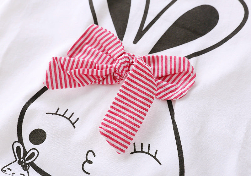 [363241-WHITE PINK] - Dress Fashion Trend Anak Perempuan - Motif Rabbit 3D Ribbon