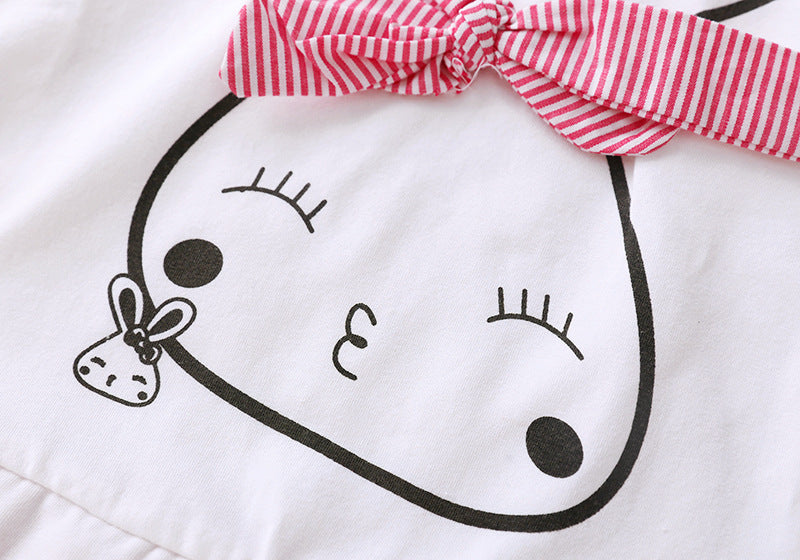 [363241-WHITE PINK] - Dress Fashion Trend Anak Perempuan - Motif Rabbit 3D Ribbon