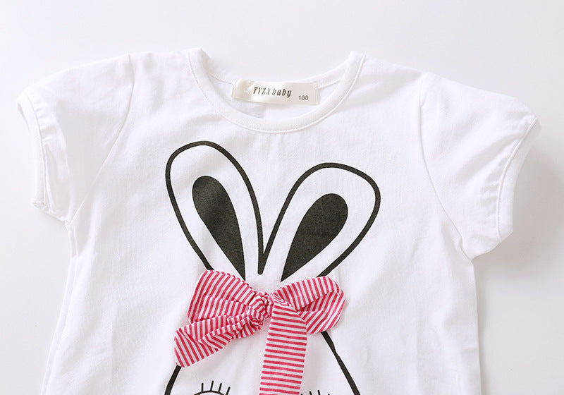 [363241-WHITE PINK] - Dress Fashion Trend Anak Perempuan - Motif Rabbit 3D Ribbon
