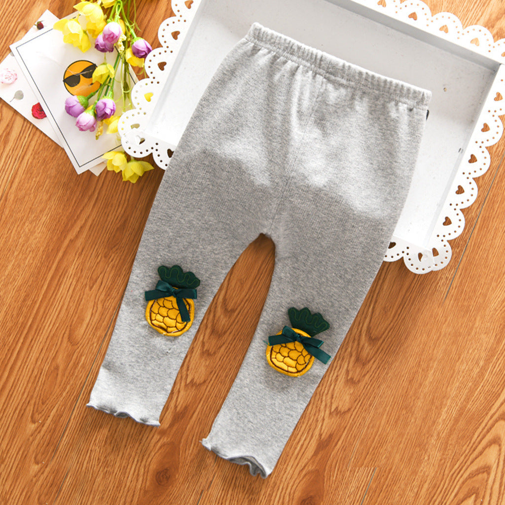 [102225-GRAY] - Celana Legging Imut Anak Perempuan Import - Motif Bordir Fresh Pineapple