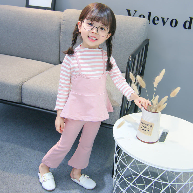 [102239-PINK] - Setelan Fashion Anak Perempuan - Motif Striped Plain