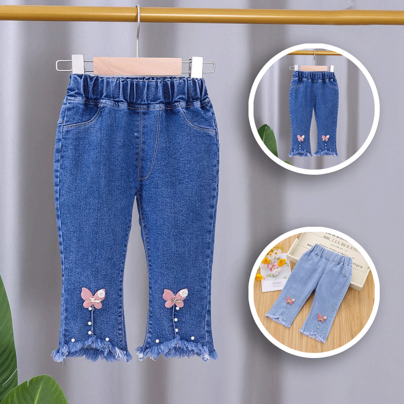 [102322] - Bawahan Jeans / Celana Panjang Anak Import - Motif Beautiful Butterfly 3D