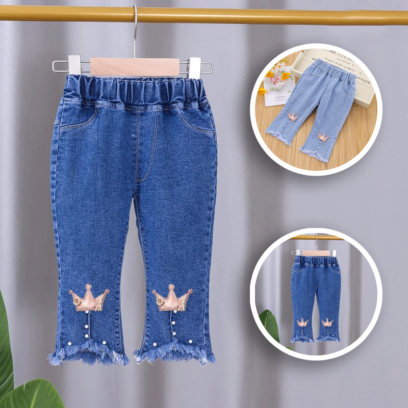[102323] - Bawahan Jeans / Celana Panjang Anak Import - Motif Beautiful Crown 3D