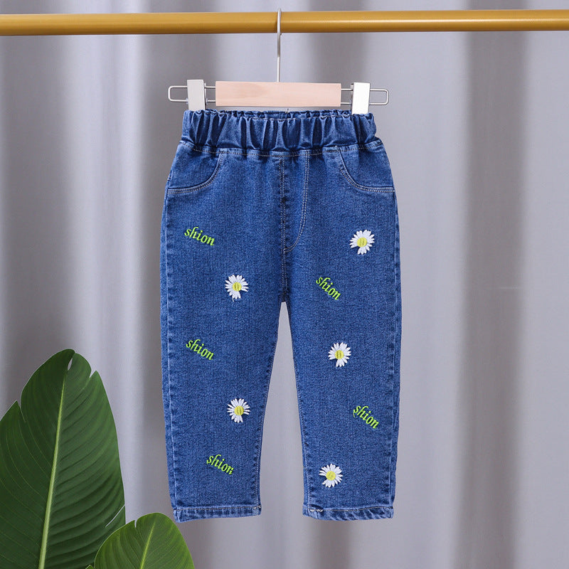 [102341] - Bawahan Jeans / Celana Panjang Anak - Motif Little Flower Bordir