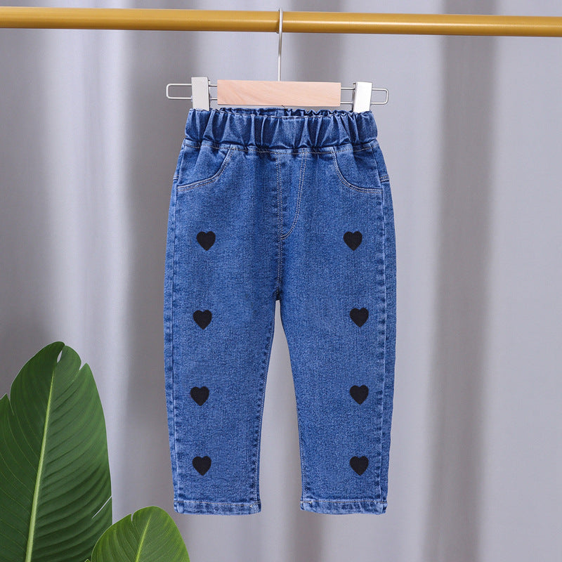 [102376] - Bawahan Celana Panjang Jeans Anak Perempuan - Motif Heart Shape