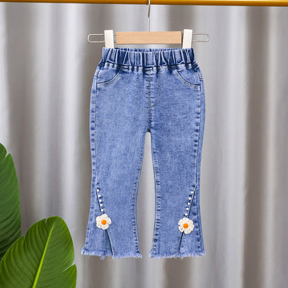 [102377] - Celana Panjang Jeans Cutbray Rawis Anak Perempuan - Motif Various Flowers