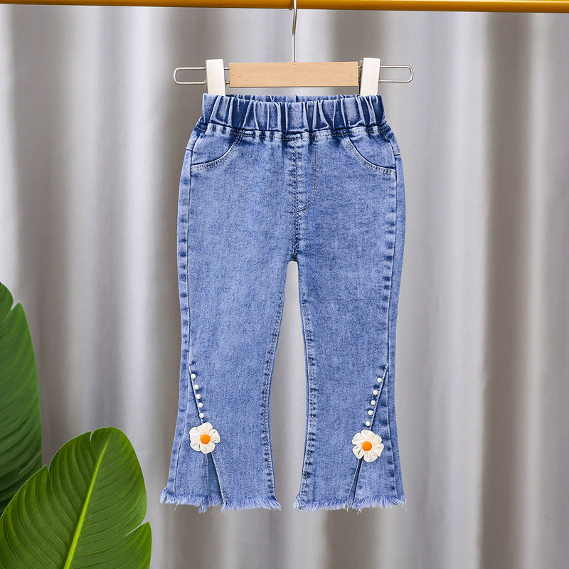 [102377] - Celana Panjang Jeans Cutbray Rawis Anak Perempuan - Motif Various Flowers