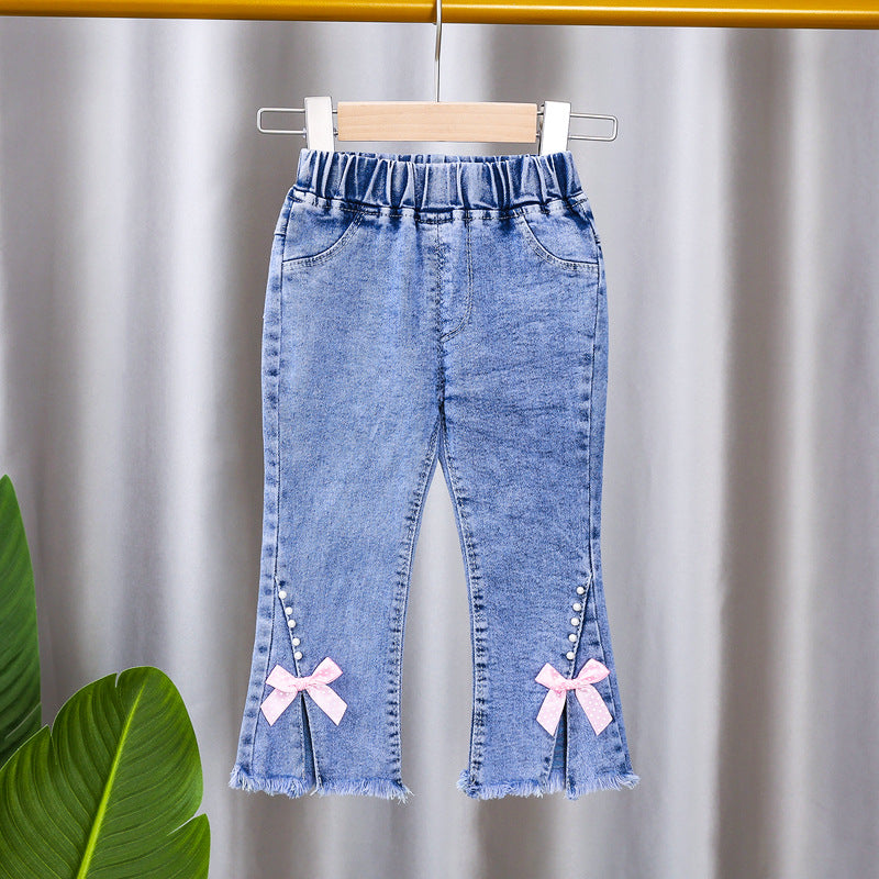 [102377] - Celana Panjang Jeans Cutbray Rawis Anak Perempuan - Motif Various Flowers