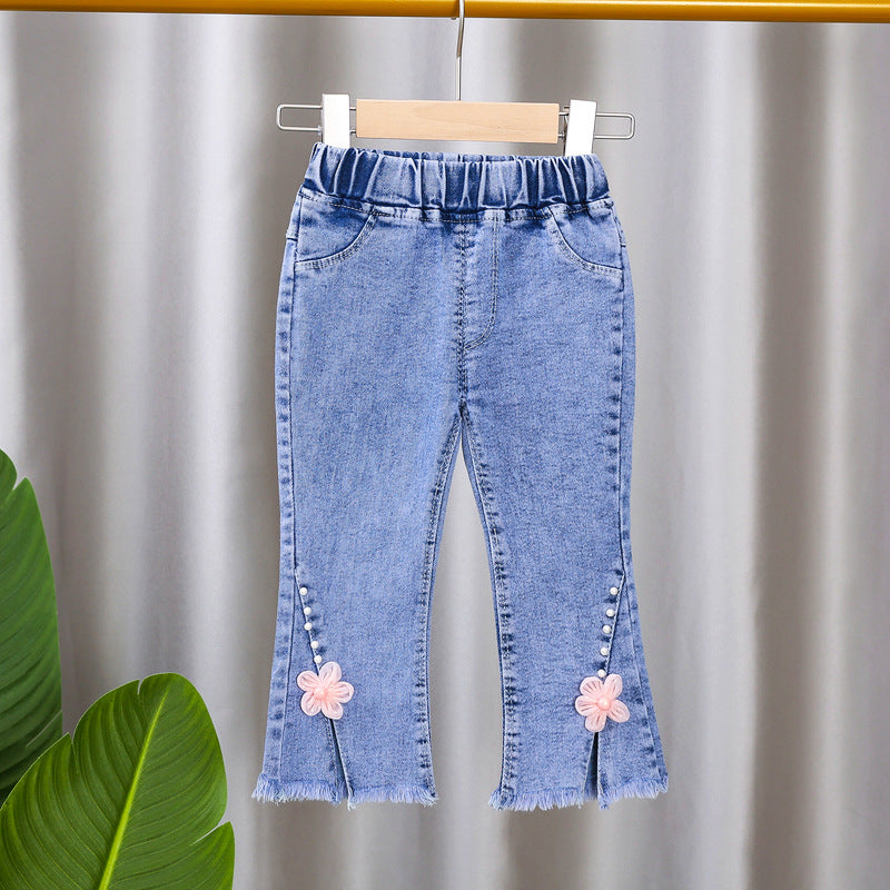 [102377] - Celana Panjang Jeans Cutbray Rawis Anak Perempuan - Motif Various Flowers