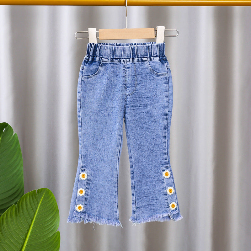 [102377] - Celana Panjang Jeans Cutbray Rawis Anak Perempuan - Motif Various Flowers