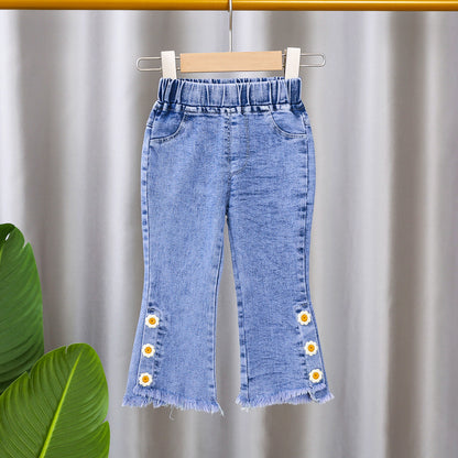 [102377] - Celana Panjang Jeans Cutbray Rawis Anak Perempuan - Motif Various Flowers