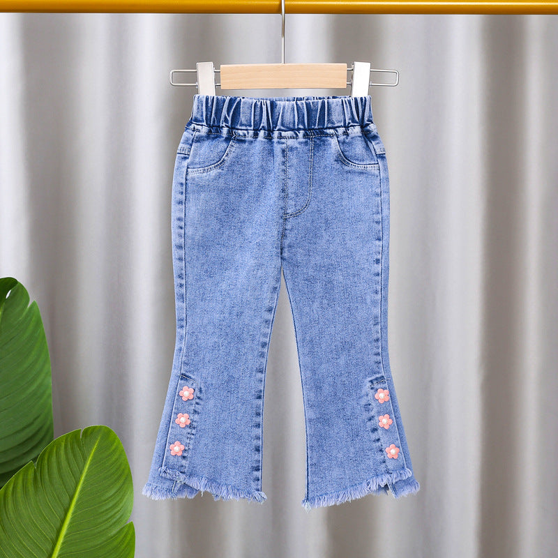 [102377] - Celana Panjang Jeans Cutbray Rawis Anak Perempuan - Motif Various Flowers