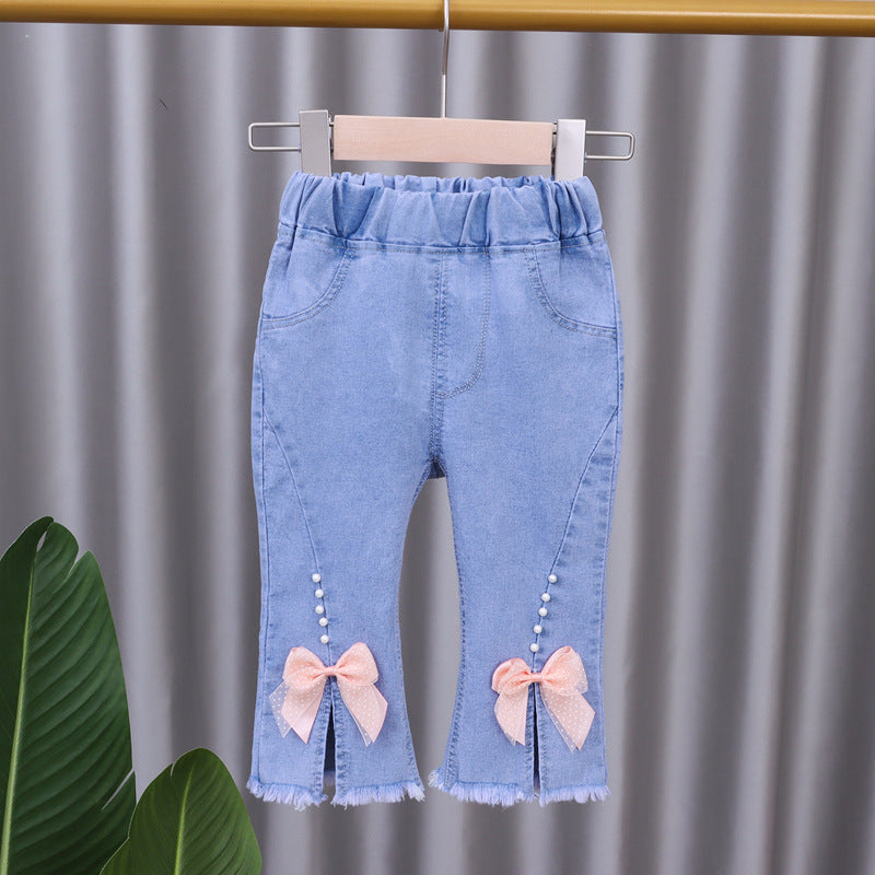 [102377] - Celana Panjang Jeans Cutbray Rawis Anak Perempuan - Motif Various Flowers