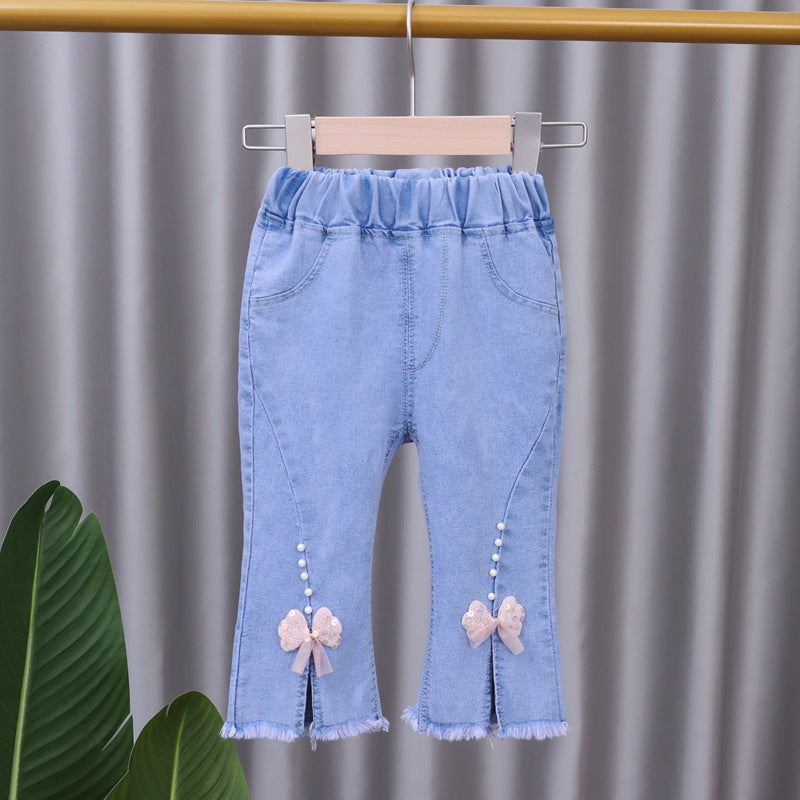[102377] - Celana Panjang Jeans Cutbray Rawis Anak Perempuan - Motif Various Flowers