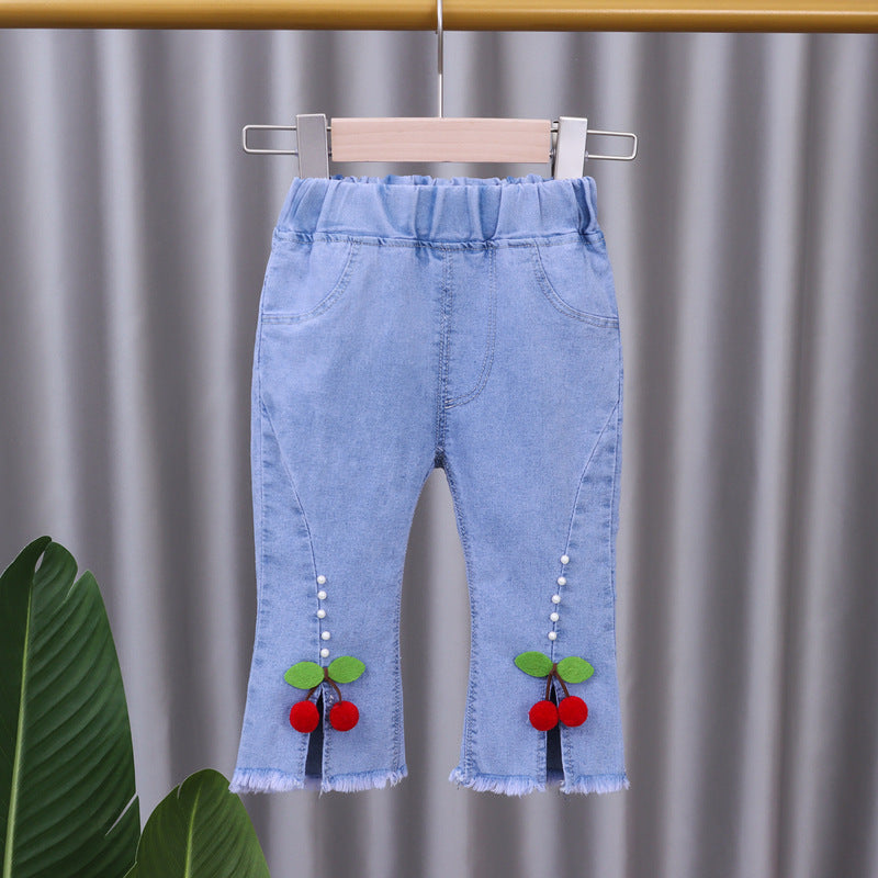 [102377] - Celana Panjang Jeans Cutbray Rawis Anak Perempuan - Motif Various Flowers