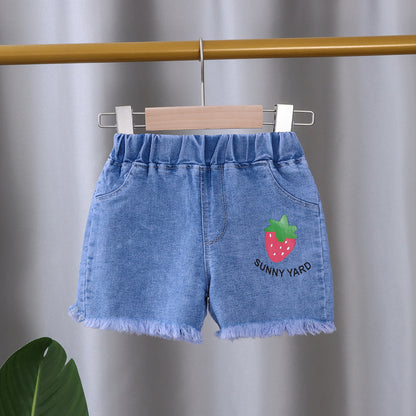 [102385] - Bawahan Celana Pendek Jeans Import Anak Perempuan - Motif Fruit Flowers