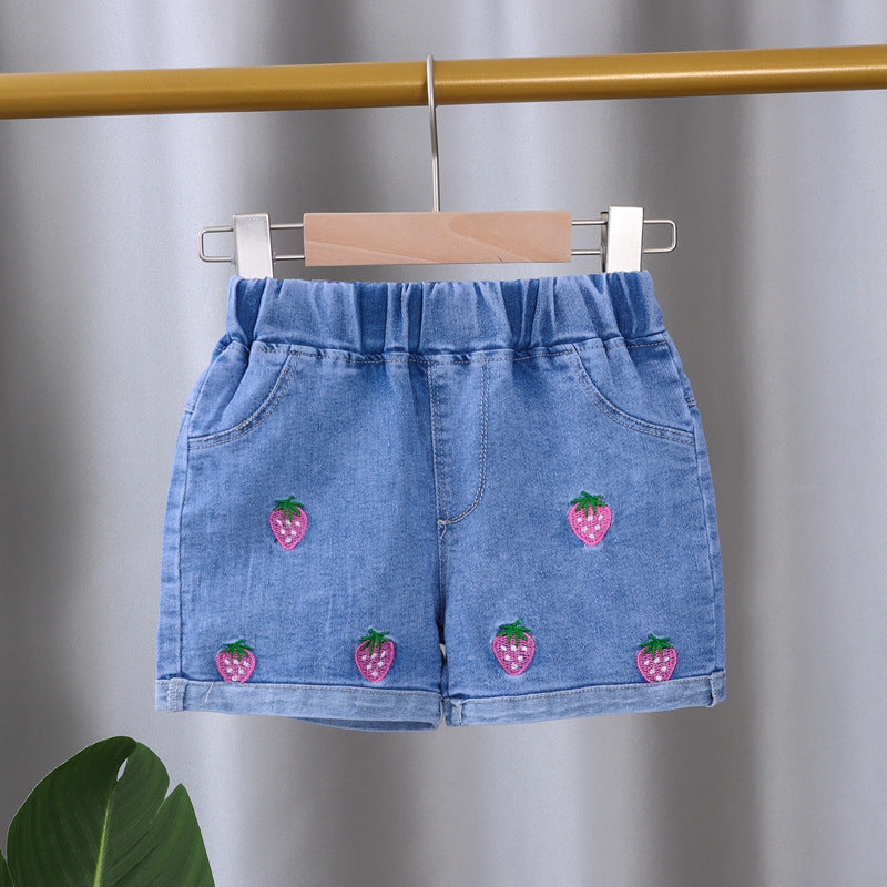 [102385] - Bawahan Celana Pendek Jeans Anak Perempuan - Motif Fruit Flowers