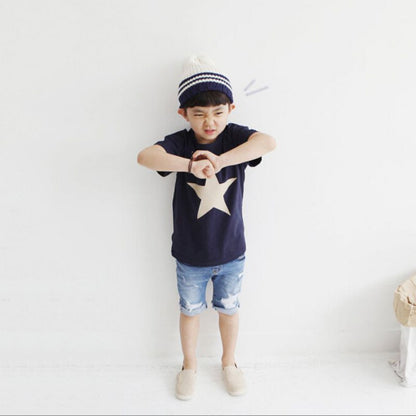 [356114-WHITE] - Kaos Atasan Anak Import - Motif Plain Star